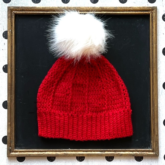 Hand-Crocheted Red Winter Beanie Hat & Waffle-Stitch Scarf Set - Picture 7 of 13